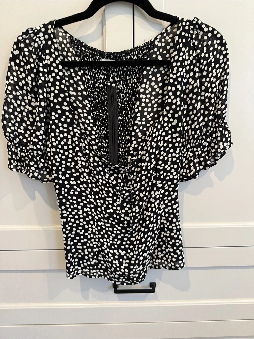 Reformation Black & White Polka Dot Puff Sleeve Women's Top